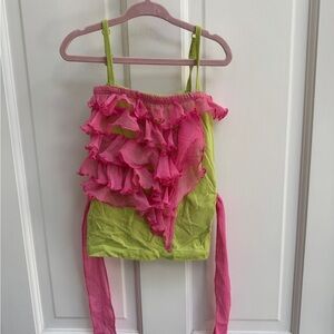 Trish Scully 4 Girls Pink & Green Ruffled Blouse Camisole Top Cascading Layers